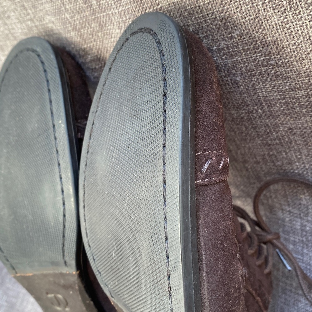 Joan and David Size 7 Brown Suede Oxford Tie stacked Heel Shoes - Picture 9 of 16
